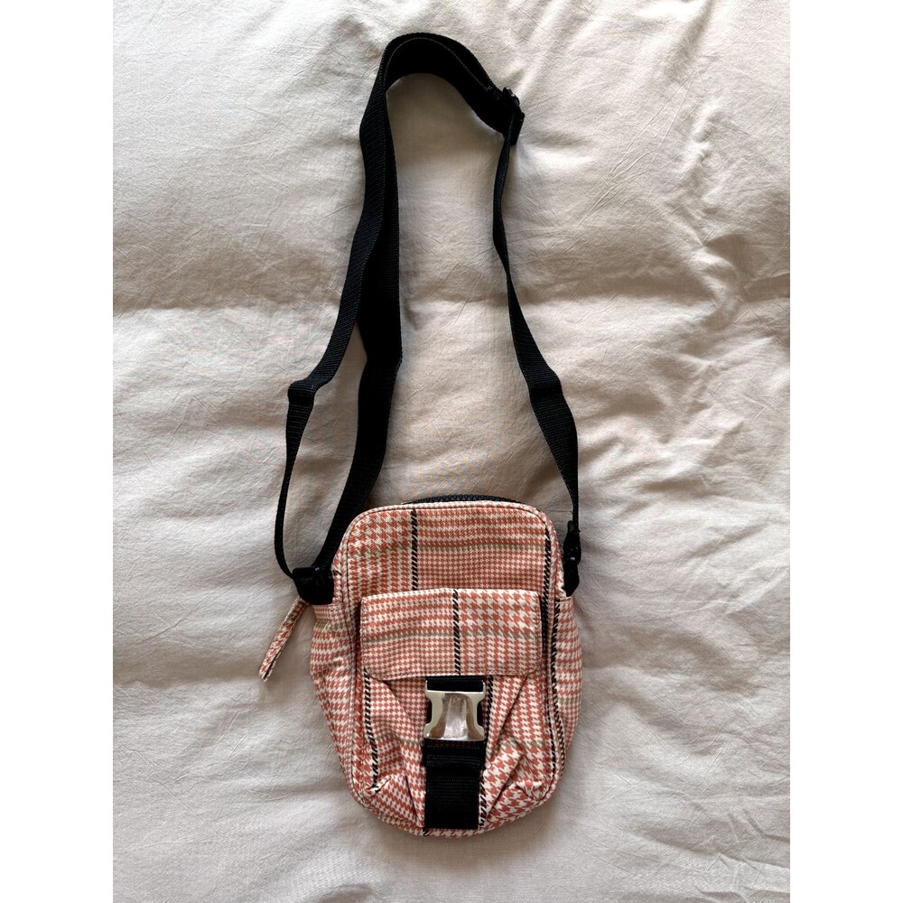 Ralph Lauren Shoulder Bag Crossbody Purse Pink Houndstooth Pockets Buckle Plaid